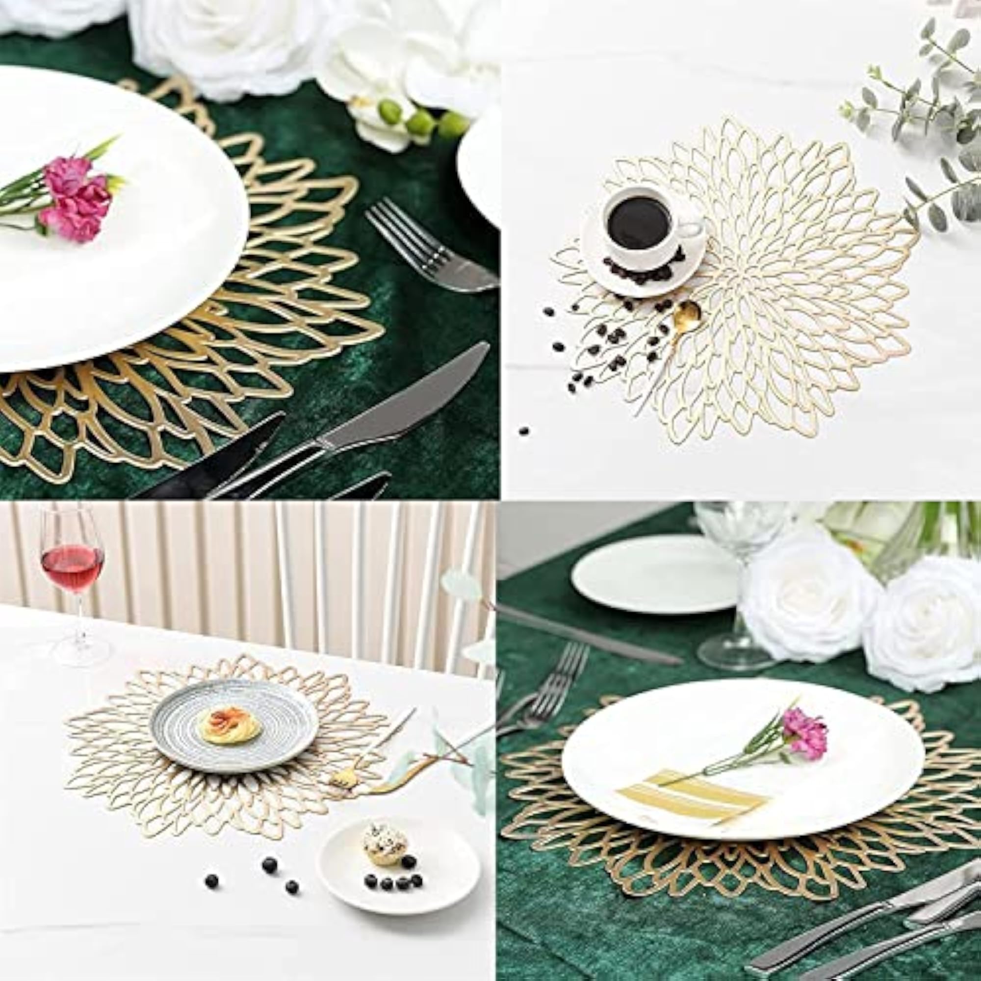 Golden Flower Placemats Pressed Vinyl for Dining Table